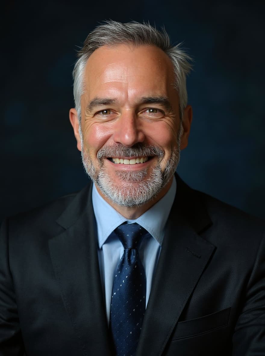 professional headshot deep blue background